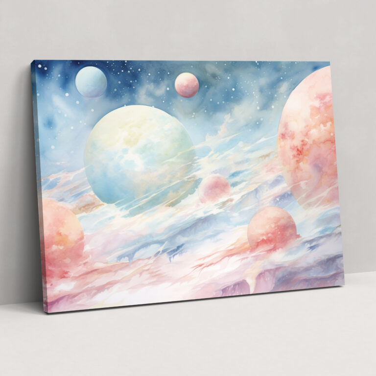 Wasserfarben-Planeten Leinwandbild - Erde Wandkunst Wohnkultur Wasserfarbenmalerei