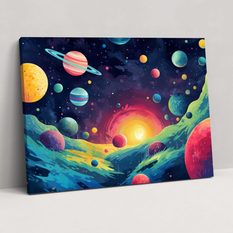 Verspielte Planeten Wandkunst - Erde Leinwandbild Wanddekoration Spielerische Darstellung