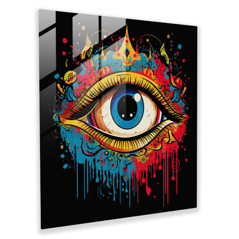 Glasbild mit bösem Blick und Pop-Art-Glasdruck - Böser Blick Glas Kunst Glas Wandkunst Grafikelemente