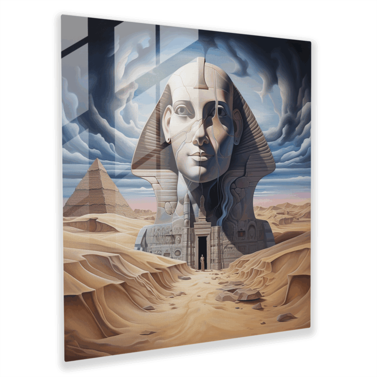 Geheimnisvolle Träume Glasbild - Surreales Große Sphinx Glas Wandkunst
