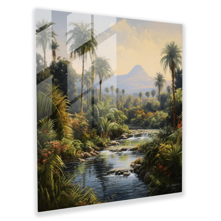 Glasbild Stilles Paradies - Impressionistisches Nil Fluss Glas Wandkunst