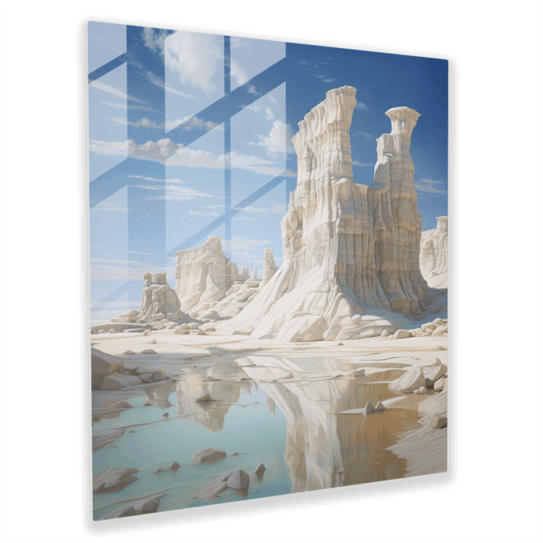 Verträumtes Mirage Glasbild - Romantisches Weißes Wüsten Glas Wandkunst