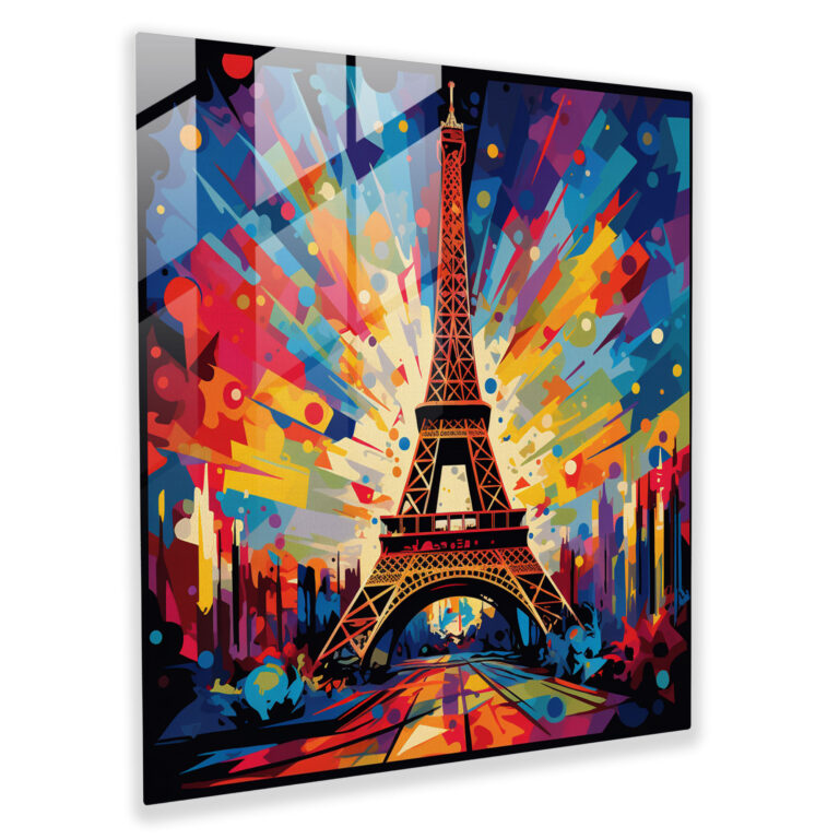 Lebendiges Glasbild - Eiffelturm zeitgenössisches grafisches Design Glaswandkunst - Wohnkultur - Wanddekoration - Moderne Kunstarbeit