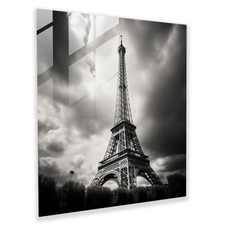 Glasbild Eiffelturm Minimalistische Schwarz-Weiß-Fotografie Wandkunst - Wohnkultur - Wanddekoration - Moderne Kunstarbeit