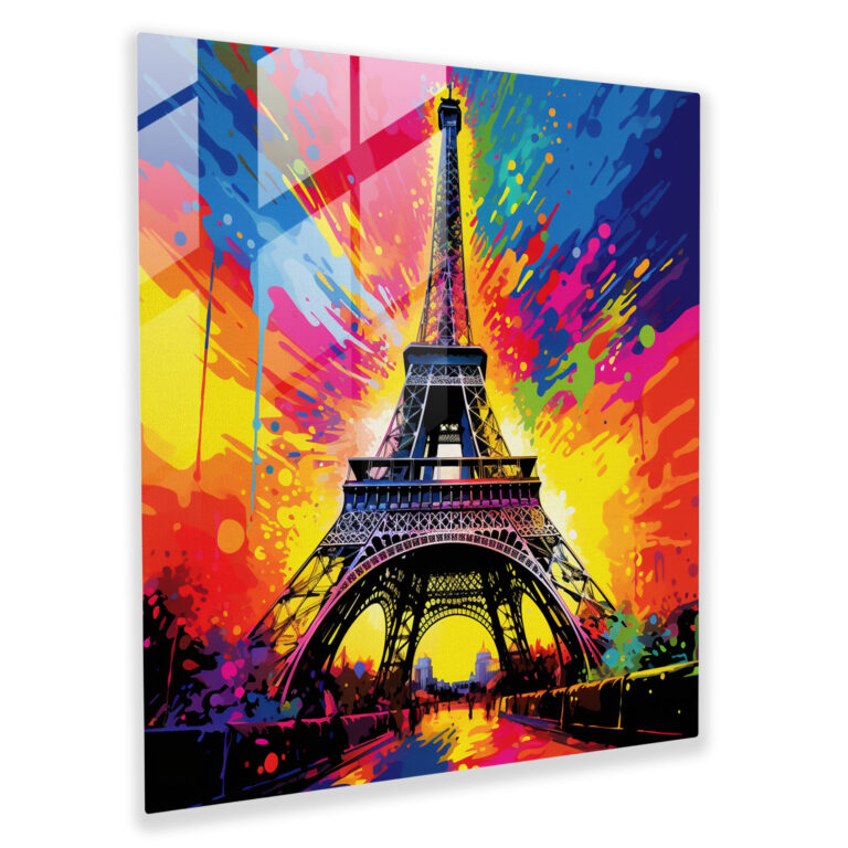 Spielhaftes Glasbild - Eiffelturm Pop-Art-inspiriertes Glaswandkunstwerk - Wohnkultur - Wanddeko - Modernes Kunstwerk