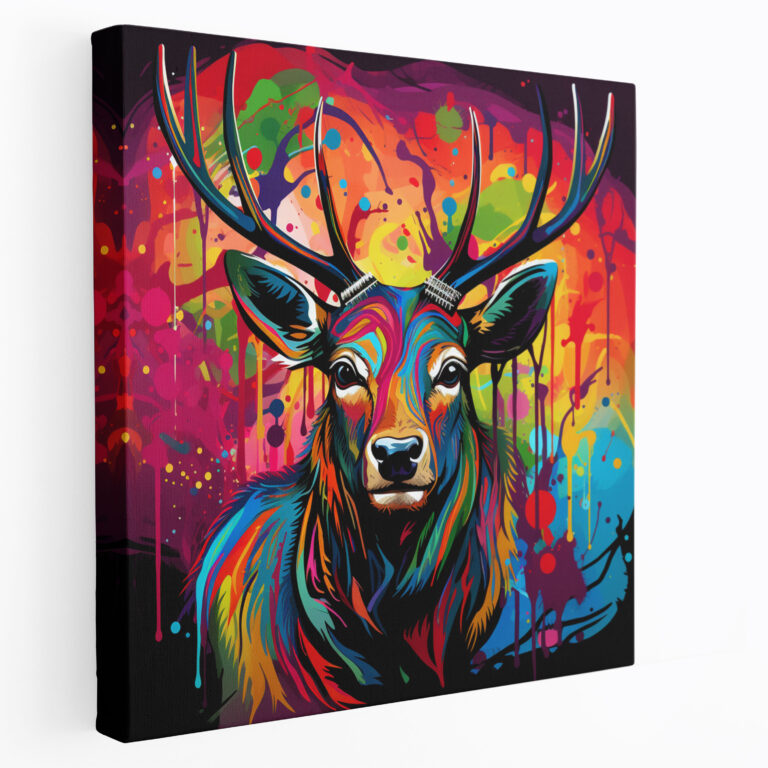 Elch Leinwandbild im Pop-Art-Stil - Elch Wohn-Dekoration Leinwand-Wandkunst