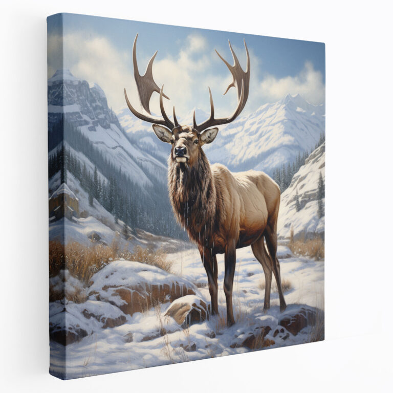 Elch Wanddekoration - Schneebedeckter Berg - Zuhause Dekoration Leinwandbild