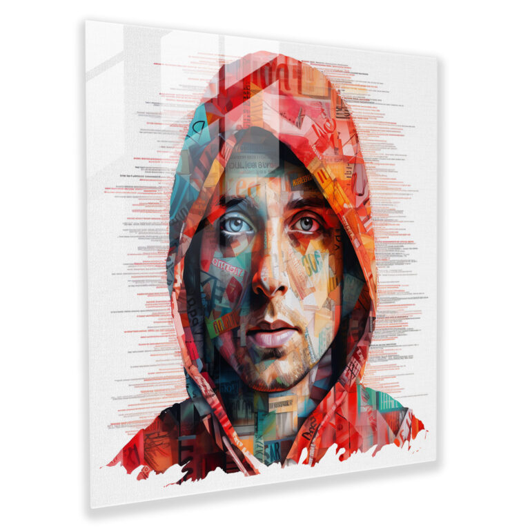 Eminem Glasbild - Lebendige Song-Collage Wandkunst