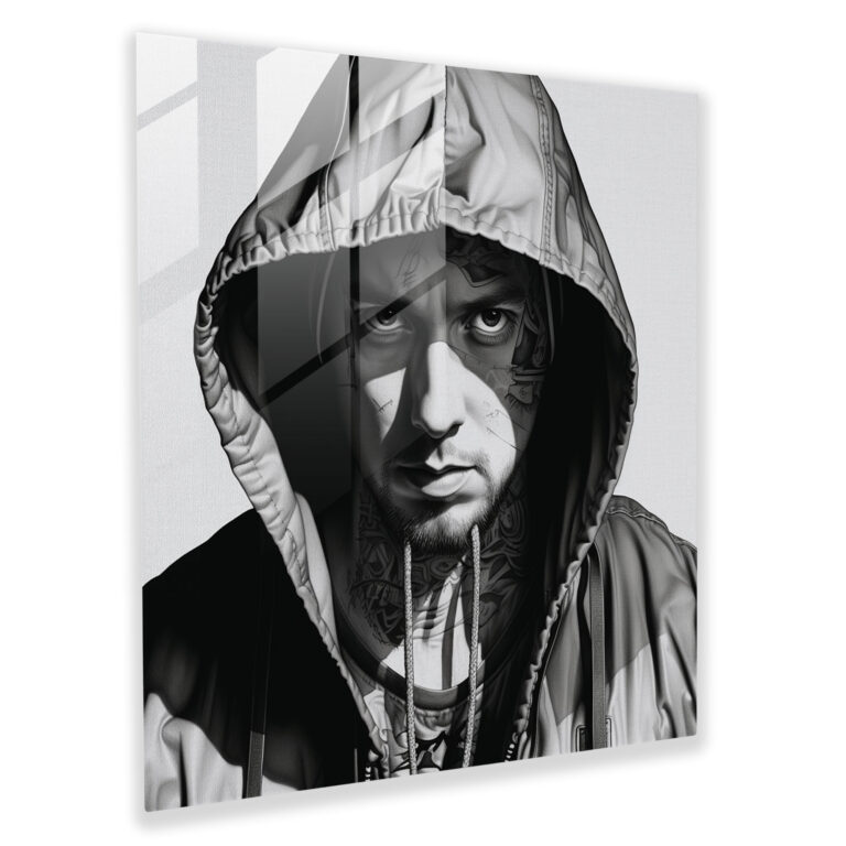 Eminem Glasbild - Eminem Glas Wandkunst Wanddekoration Schwarz und Weiß