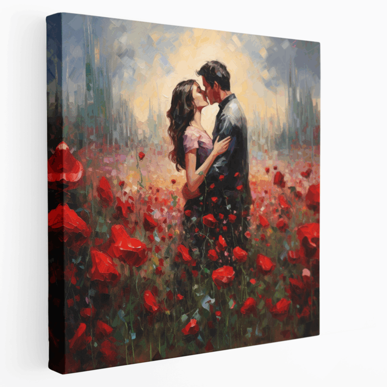 Leidenschaftlicher Roter Rosen Kuss Impressionistisches Leinwandbild