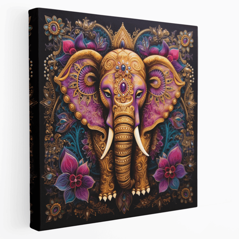 Leinwandbild mit indischem Henna-Kunst Elefanten