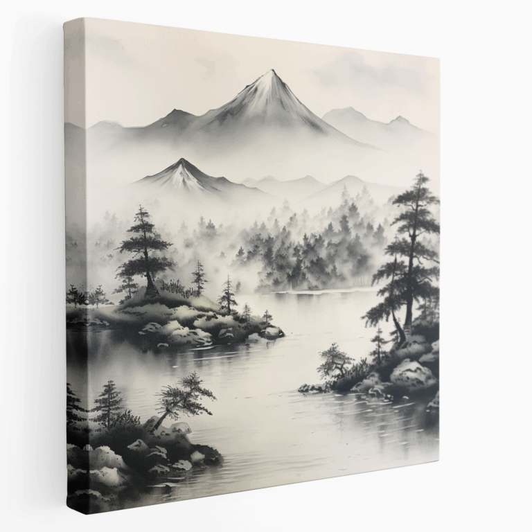 Leinwandbild mit ruhigem Berg Ink Painting