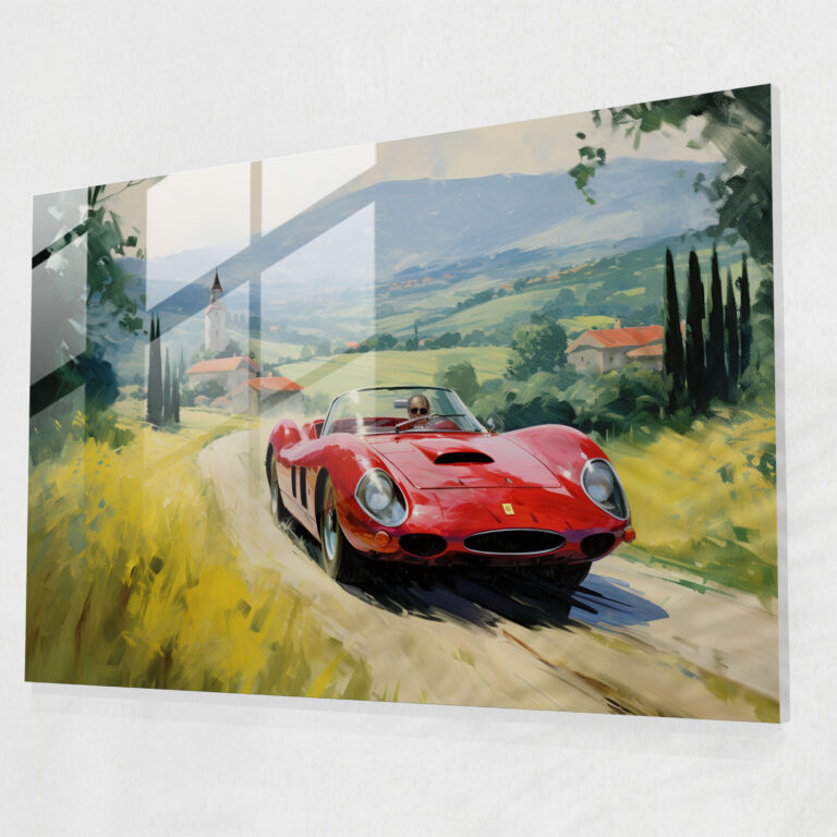 Ferrari Glas Kunst - Impressionistisches Ferrari Leinwandbild für die Wohnraumdekoration