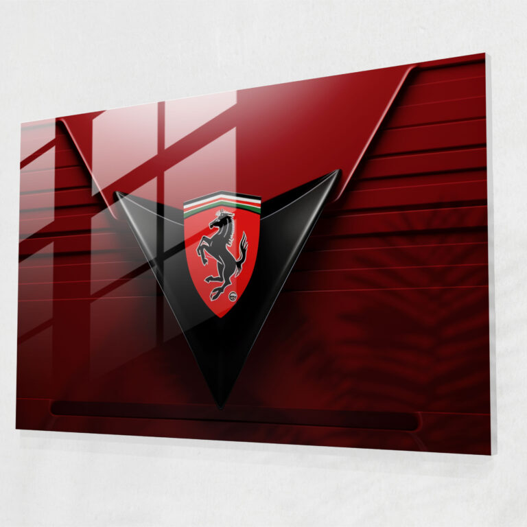 Ferrari Geometrisches Glasbild - Emblem Geometrisches Design Wanddekoration