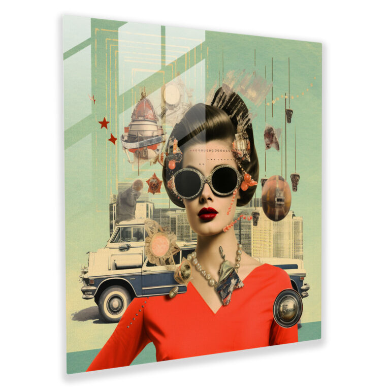 Funky Retro Collage Glasbild - Retro Dekoration für Zuhause Glas Kunst