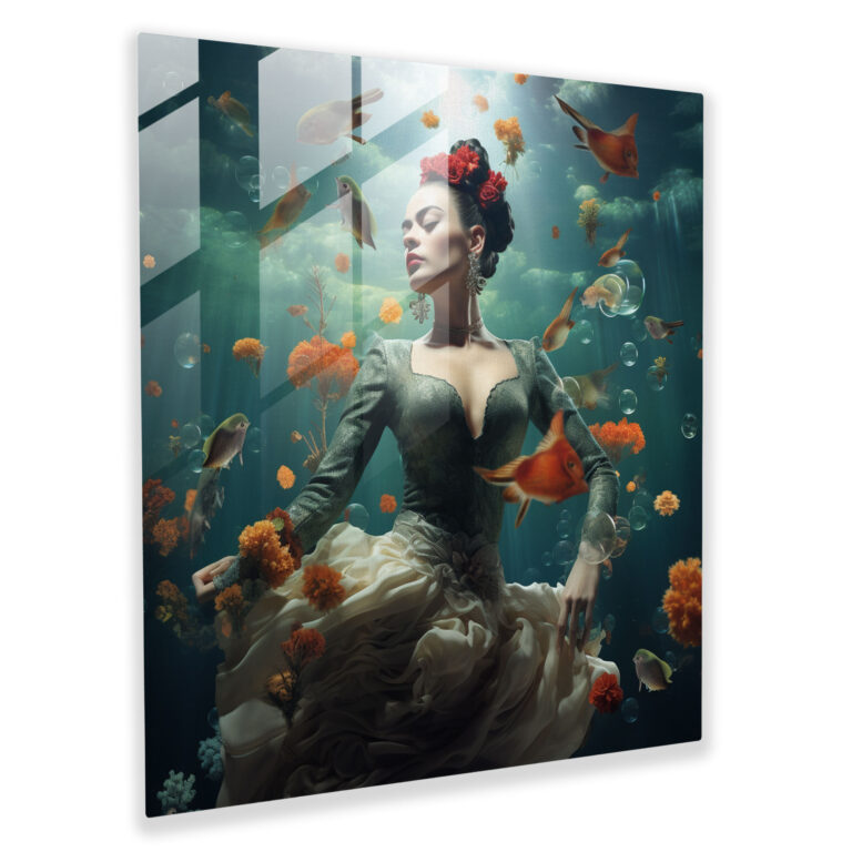 Frida Kahlo Glasbild - Schwebende Elemente Wanddekoration Glas Kunst