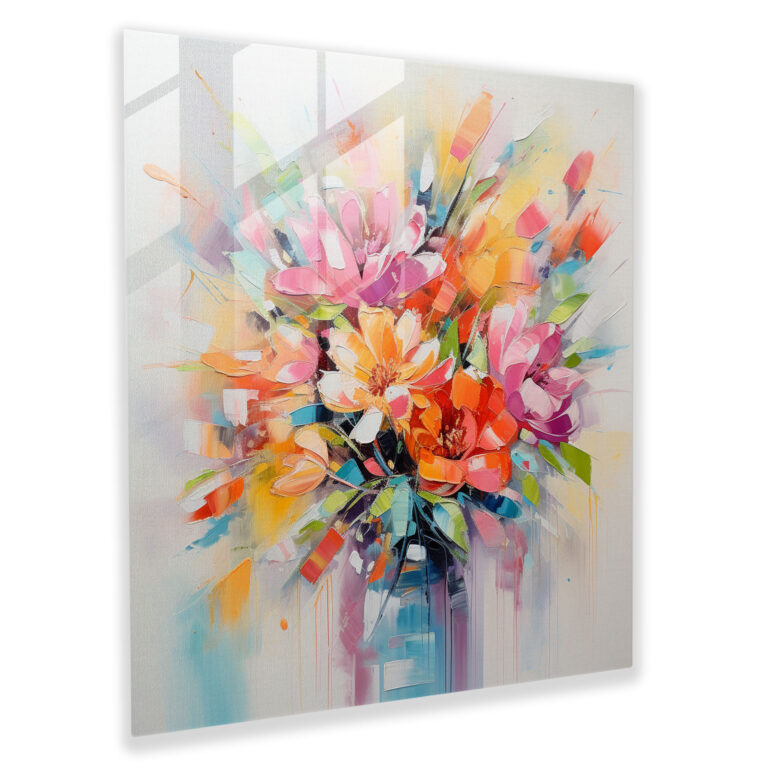 Glasbild - Blühende Blumendelikatesse mit moderner Kunstwerkgebung