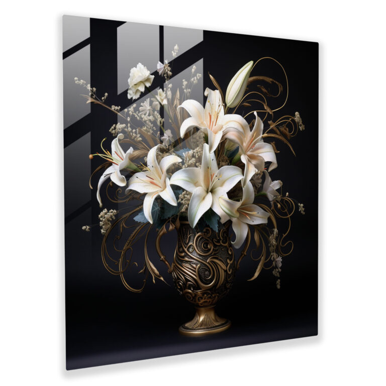 Elegantes Glasbild - Bouquet im Jugendstil mit filigranen Mustern
