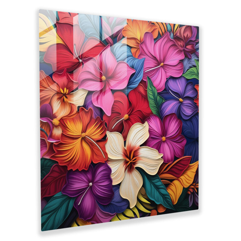 Moderne Glasbilder inspiriert von tropischen Blumen - Dekoration für Zuhause in Glaswandkunst