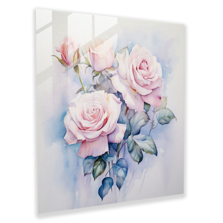 Zarter Rosenstrauß Glasbild - Feine Aquarell Wanddekoration