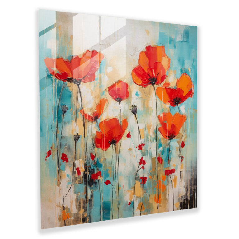 Glasbild Mohnblumenfeld - Modernes Wanddekorationsstück