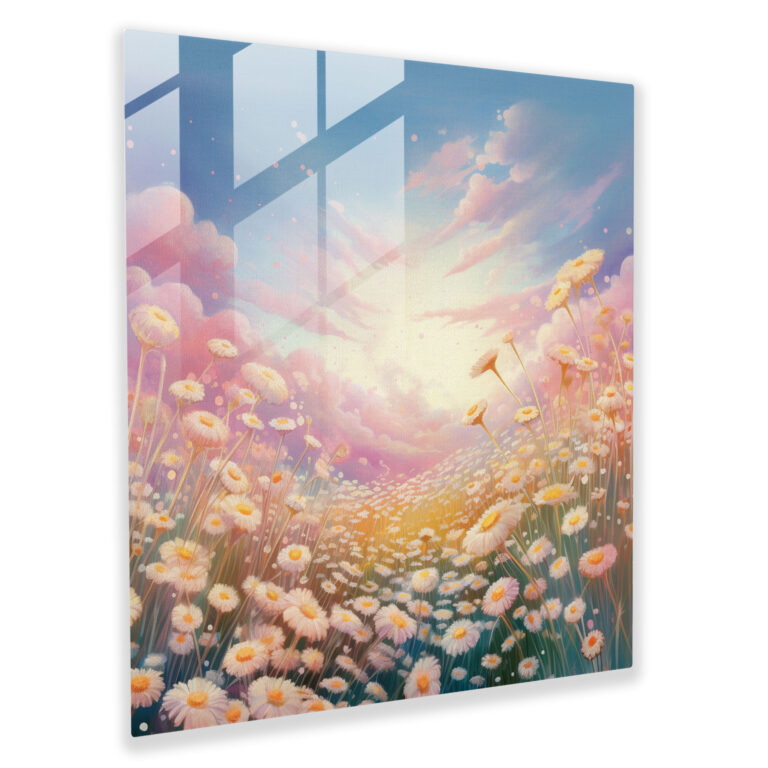 Verzauberndes Gänseblümchenfeld Glasbild - Verspielter Wandschmuck
