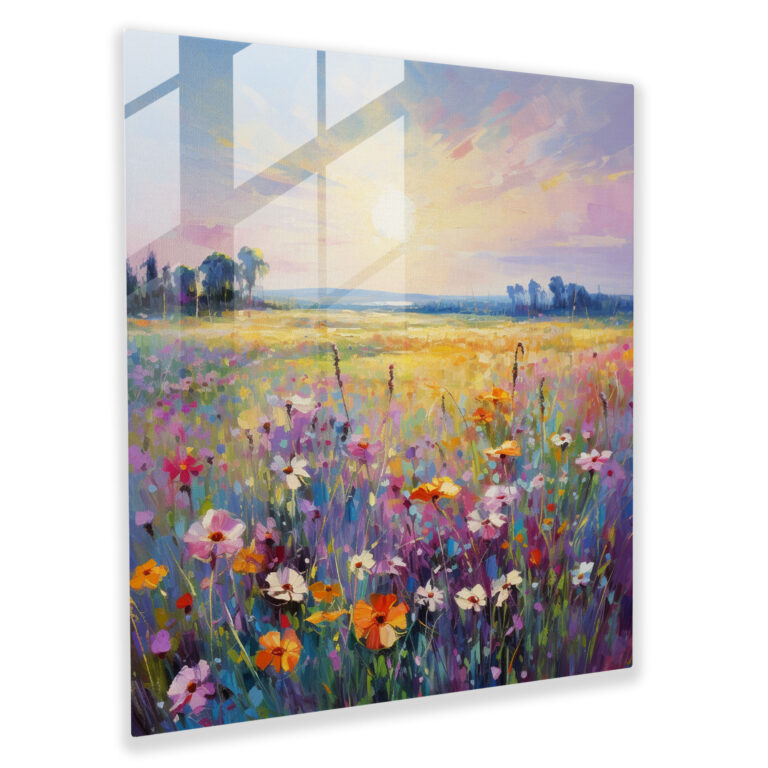 Glasbild Ruhige Wiese - Impressionistische Blumenwiese Glaswandkunst - Wanddekoration