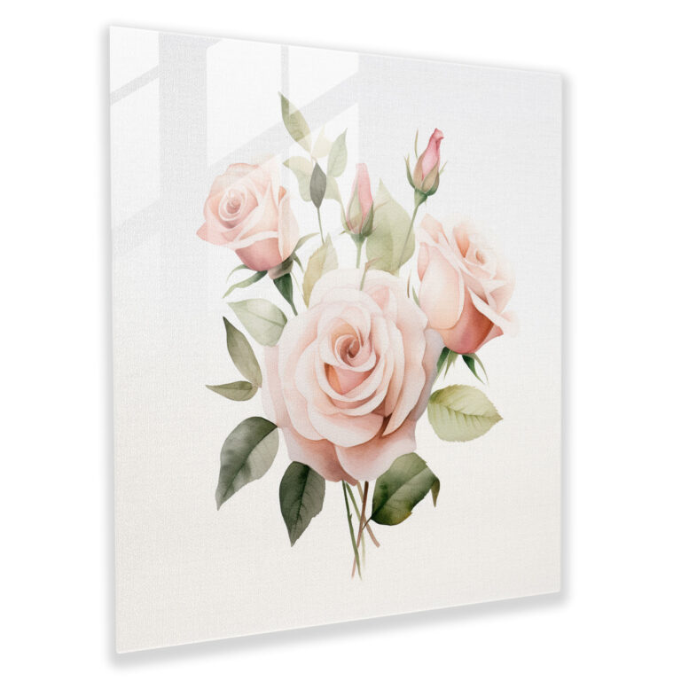 Glasbild Zarte Blüten - Minimalistisches Rosenstrauß Wanddekoration