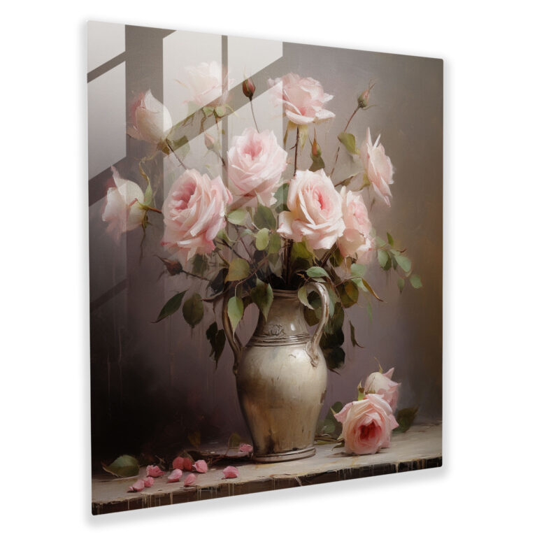 Elegantes Glasbild - Klassisches Rosen Stillleben Wanddekoration