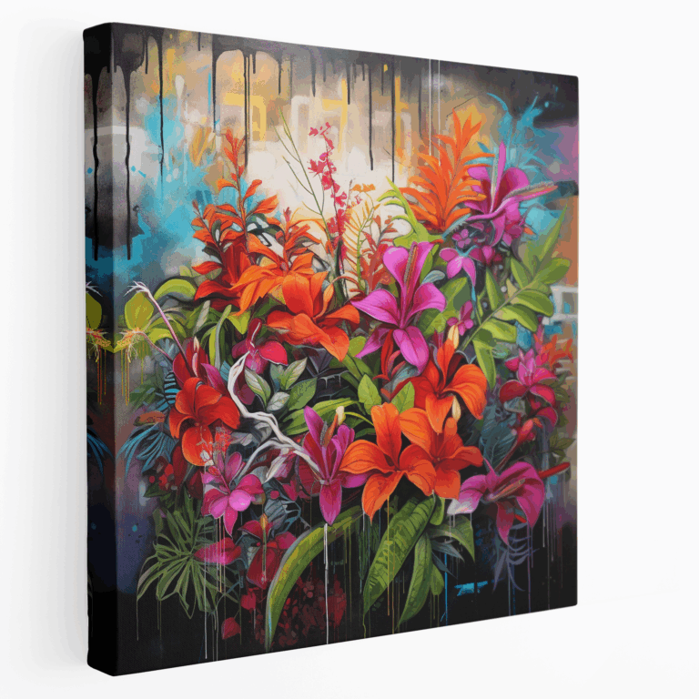 Leinwandbild mit exotischen tropischen Blumen