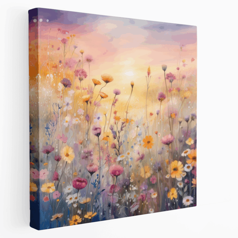 Leinwandbild mit Aquarell-Wildblumen