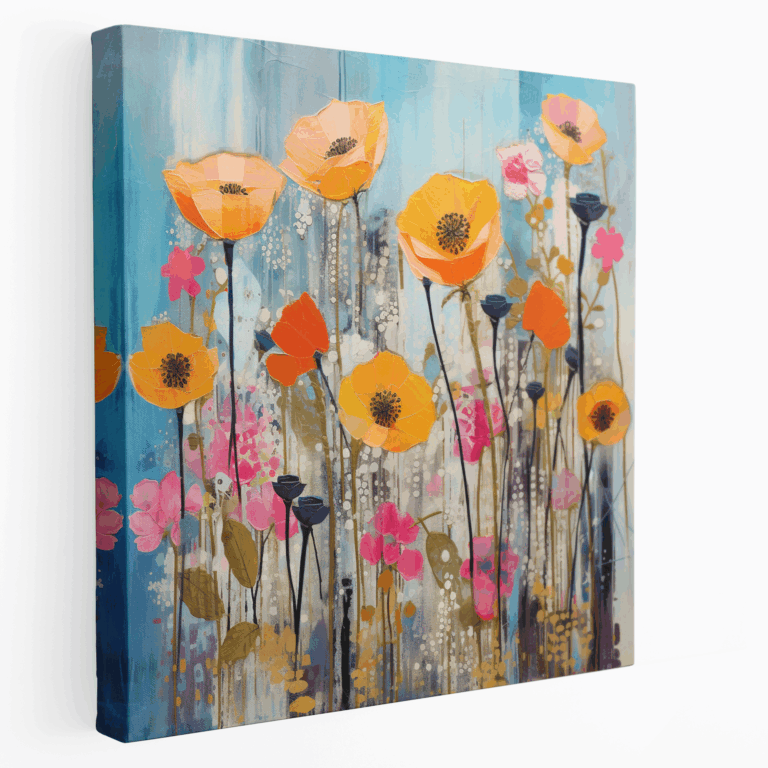 Leinwandbild Blumengarten im Mixed-Media-Stil