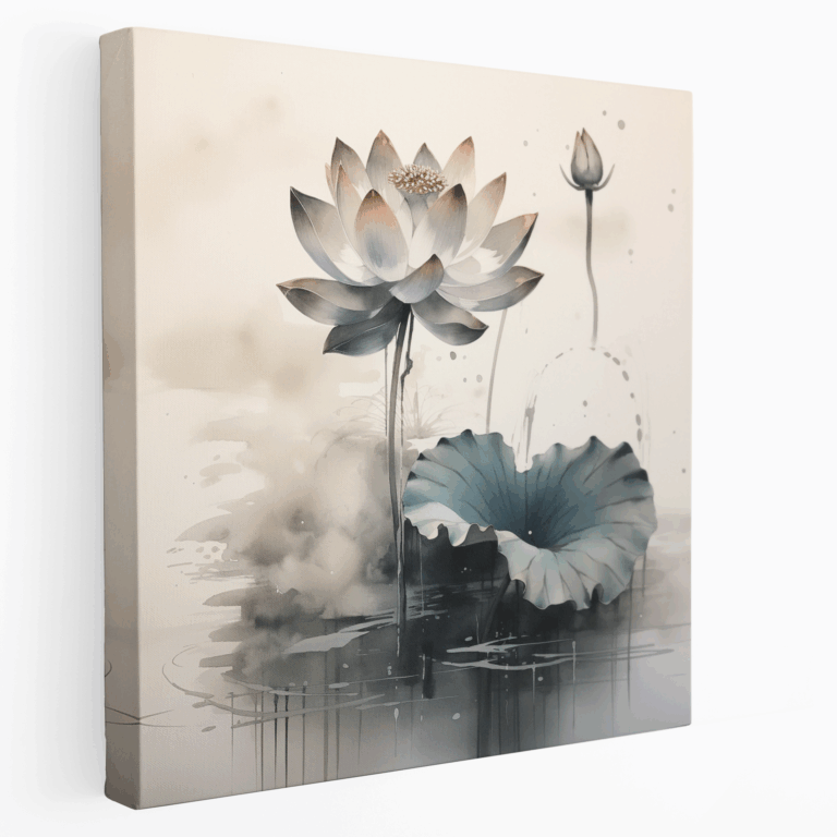 Lotus Teich Tintenwaschung Leinwandbild