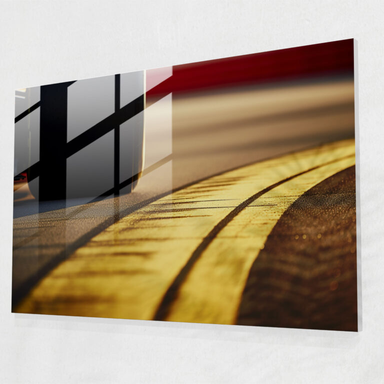 Formel 1 Reifenspuren Glasbild - Intensität Wandkunst aus Glas Präzision