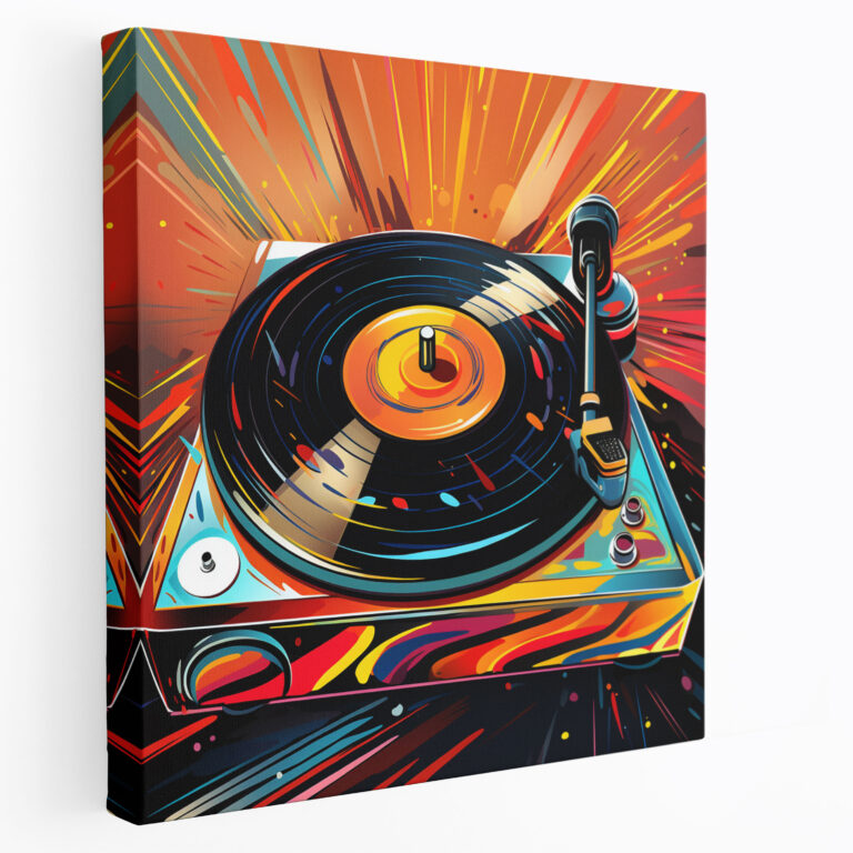 Funky Wanddekoration - Retro Schallplattenspieler Leinwandbild - Funky Wandkunst Leinwand Wohnkultur