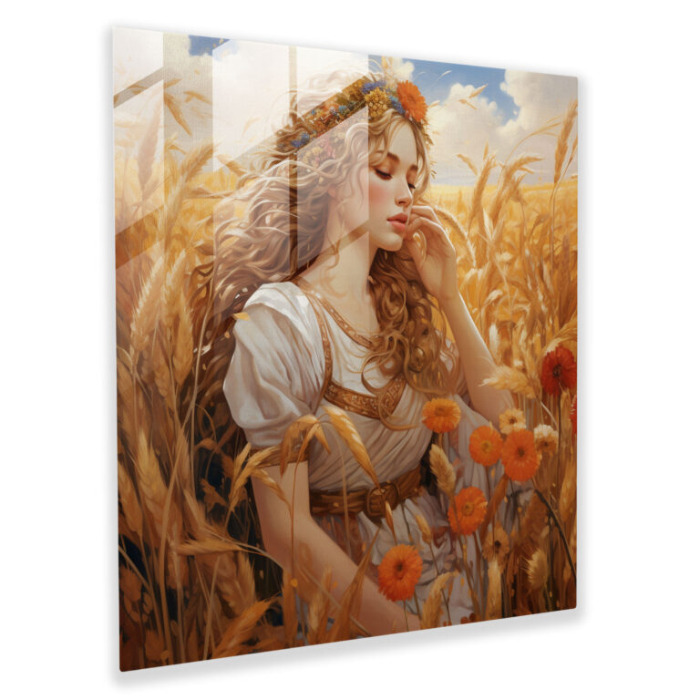 Glasbild Der Blühenden Gelassenheit von Demeter - Poetische Illustration für die Wanddekoration zuhause