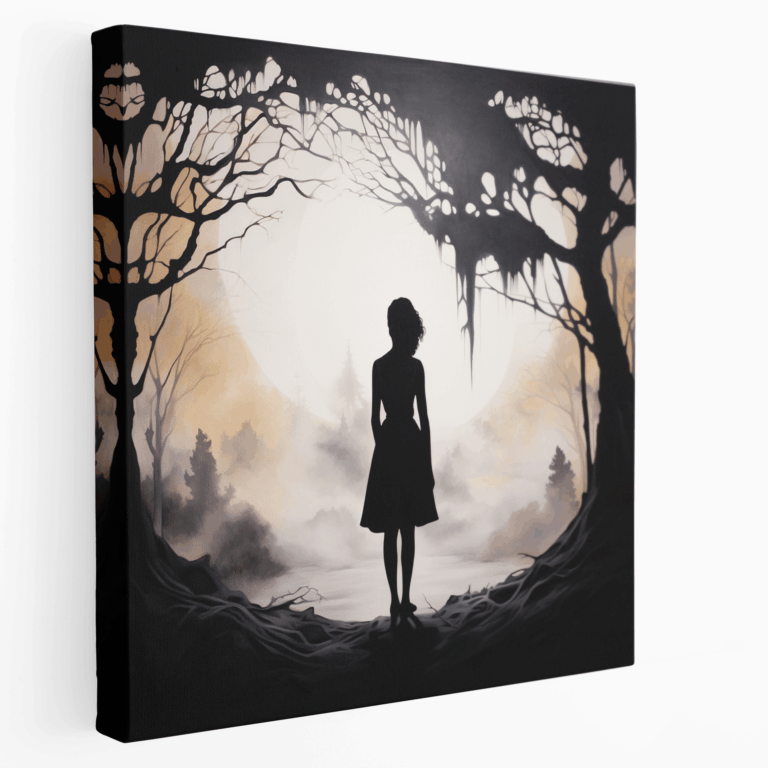 Leinwandbild mit Mondschein-Silhouetten