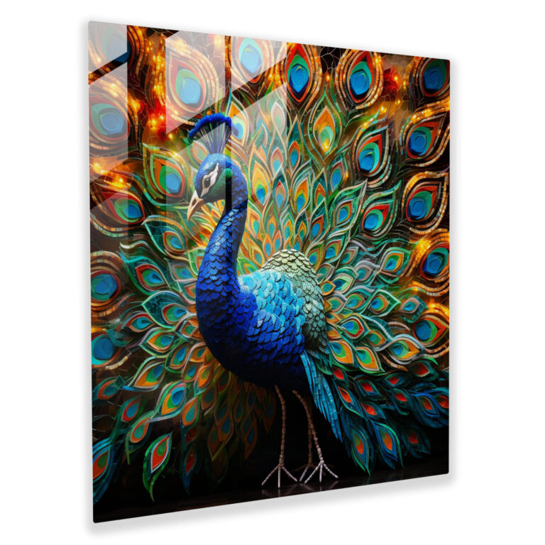 Glitzer Pfau Glasbild - Mosaikfliesen Glanz Opulenz