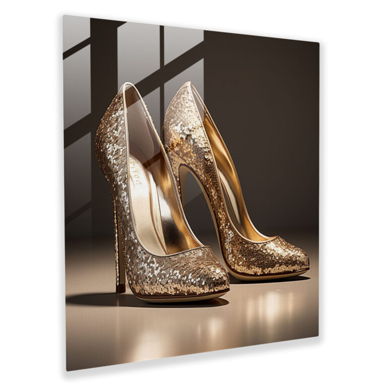 Glitzer High-Heel Schuh Glasbild - Glitzer Wohndekoration Stil Glaskunst