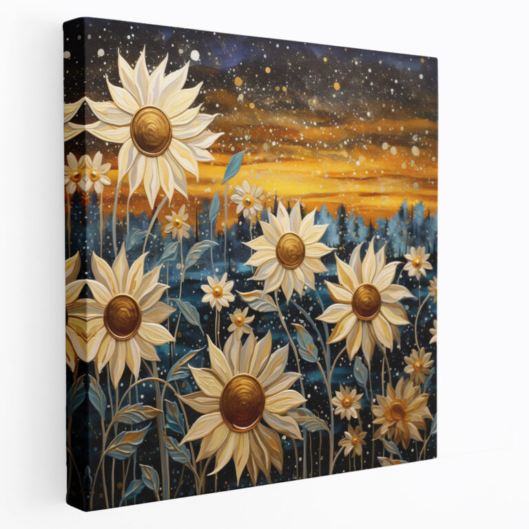 Glitzerndes Sonnenblumenfeld Leinwandbild - Glitzer Wandkunst Wanddekoration Leinwandkunst