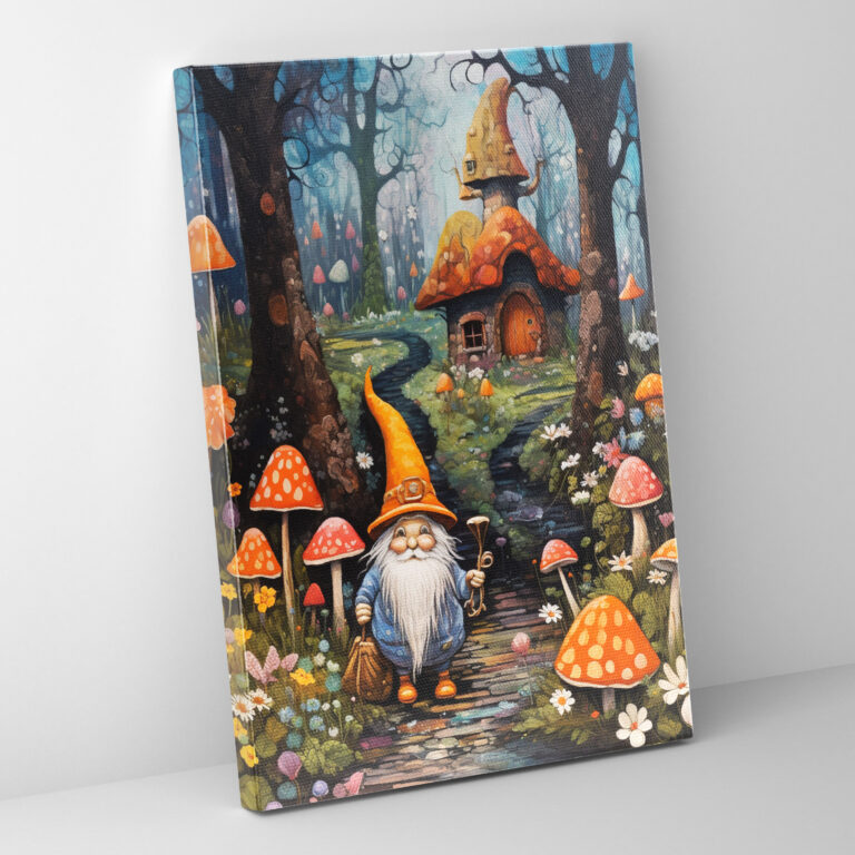 Verzauberter Garten Gartenzwerg Leinwandbild - Gartenzwerg Acryl- und Mischtechnik-Kunstwerk Magie Verzauberter Garten