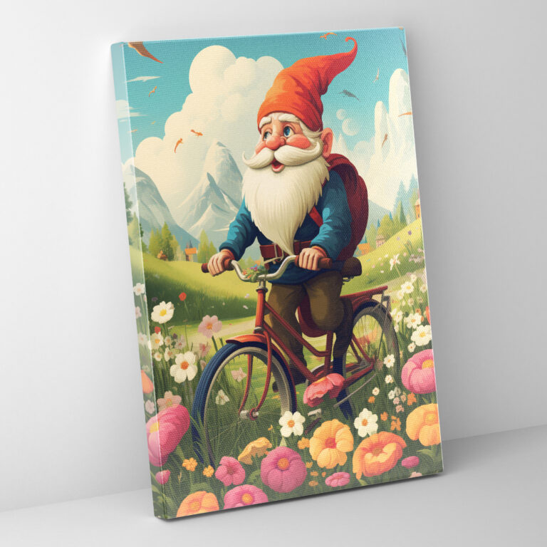 Gartenzwerg Leinwandbild - Retro-inspirierte Poster Wandkunst - Gartenzwerg Leinwandbild Wanddekoration malerische Landschaft