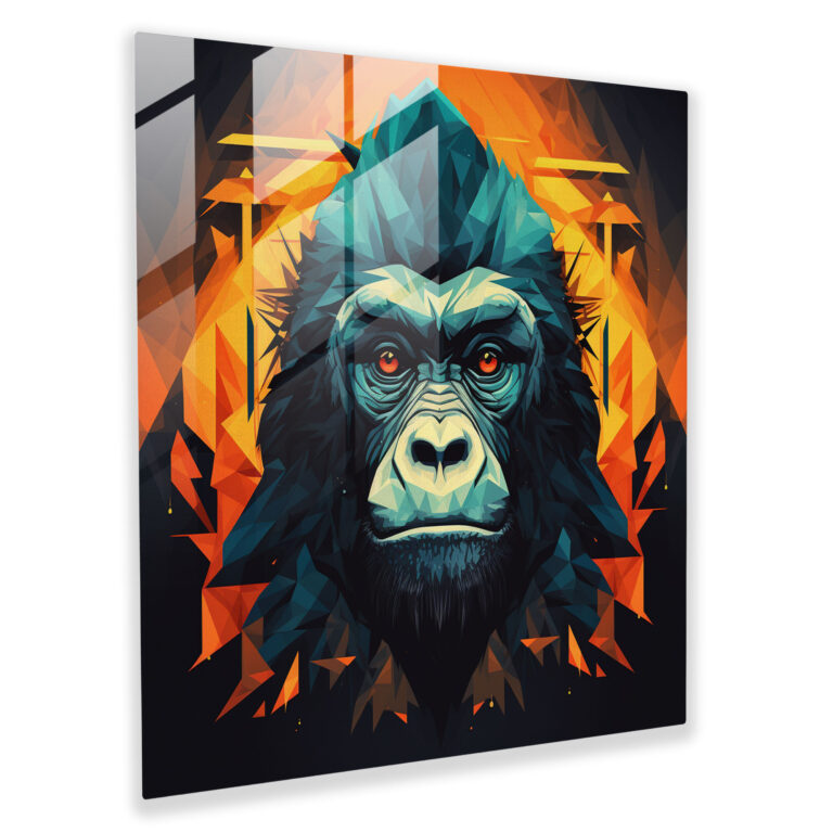 Gorilla Geometrisches Glasbild - Visuell fesselndes Gorilla Motiv Geometrischer Kunststil