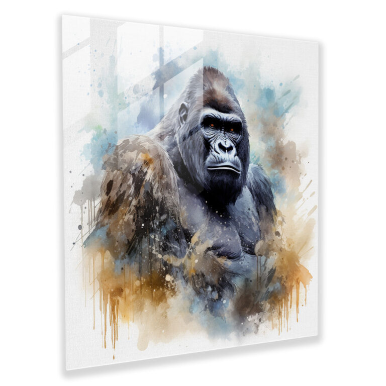 Gorilla Aquarell Glasbild - Gorilla im Aquarellstil Glas Wandkunst