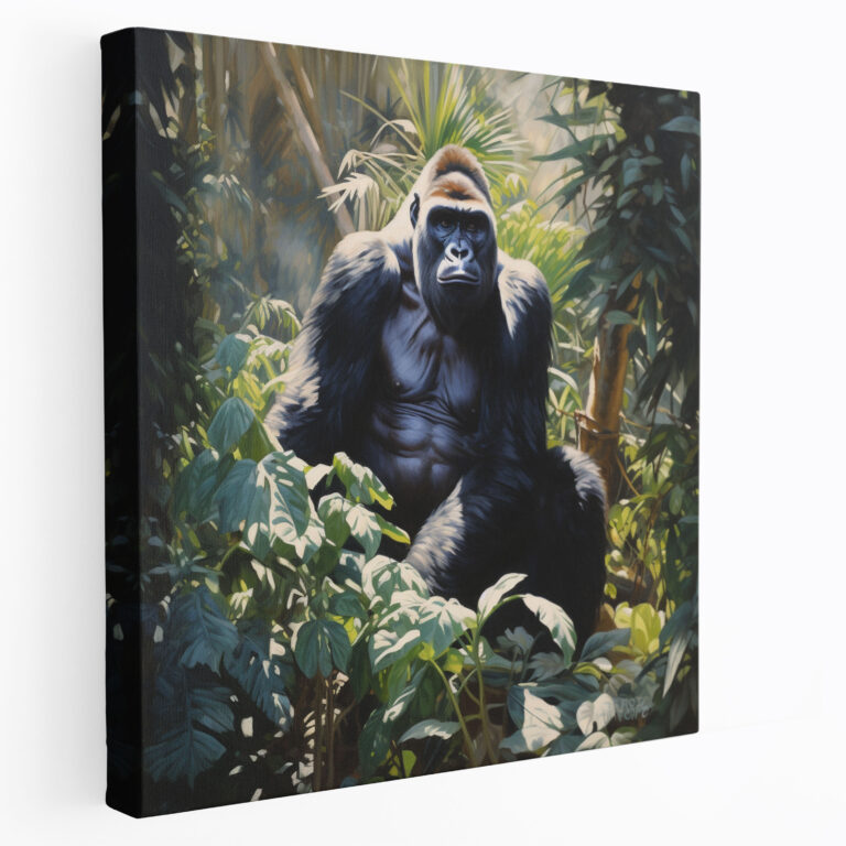 Gorilla Wandkunst - Realistisches Ölgemälde - Affe Dschungel Leinwandbild