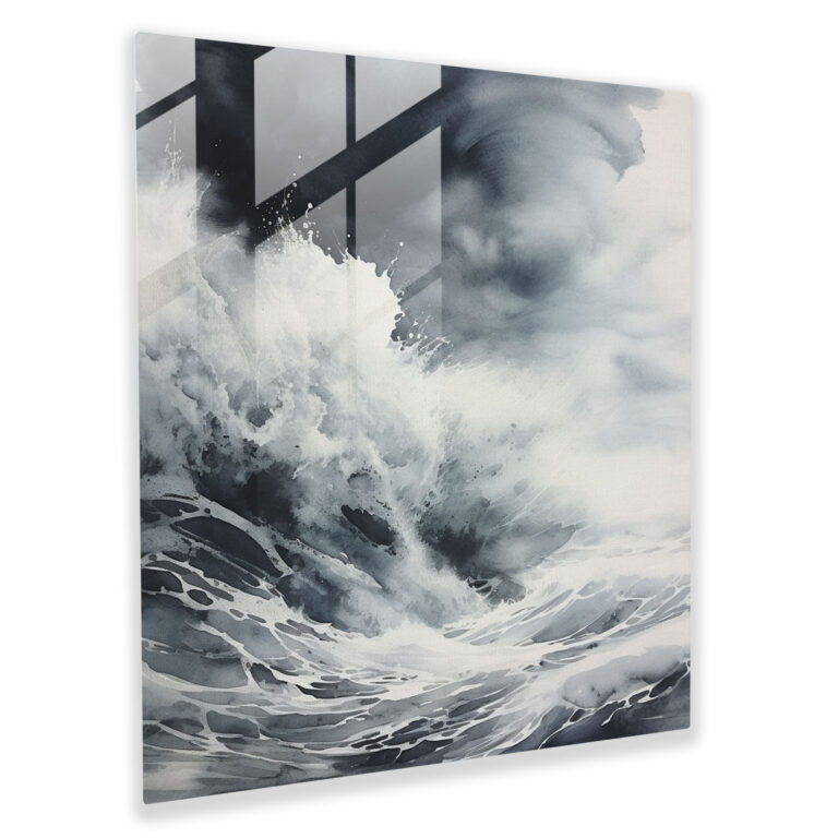 Glasbild Graues Sturmmeer - Grau Wanddekoration Glaswandkunst Graues Thema