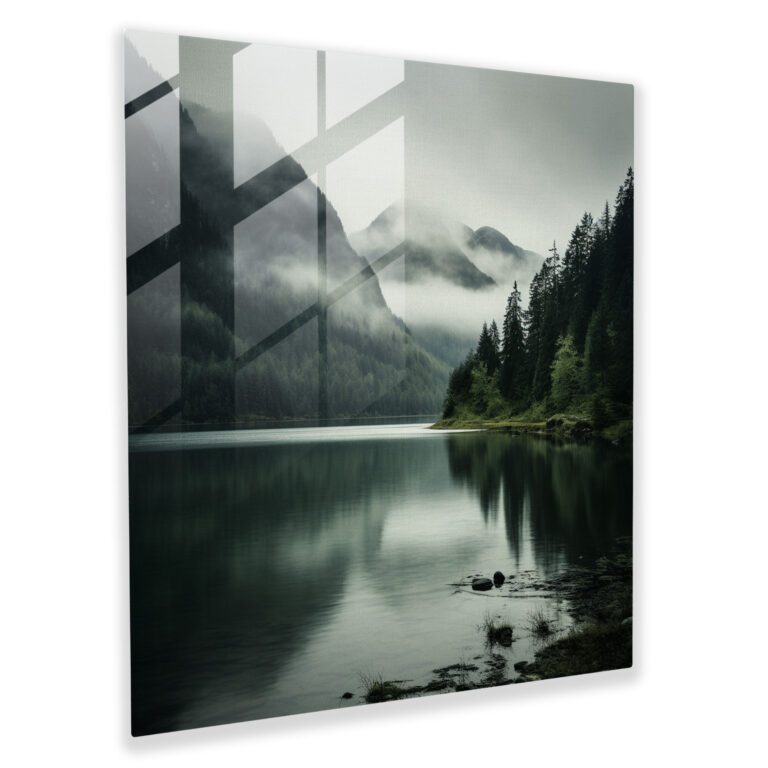 Glasbild Graue Nebelberge - Grau Glaswandkunst Glas Kunst Moderne Kunst