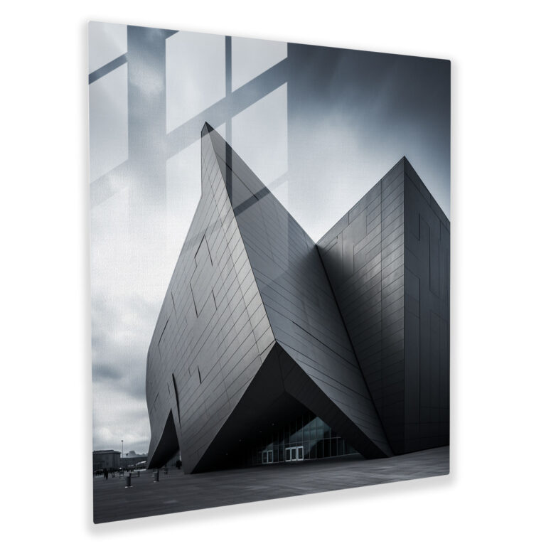 Modernes Architektur-Glasbild in Grau - Architekturfotografie anspruchsvoll modernes graues Gebäude
