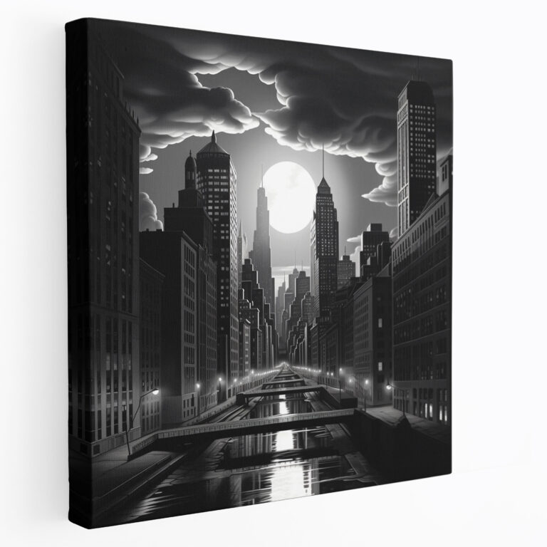 Stadtbild in Grau - Leinwandbild Glasbild Abenddämmerung