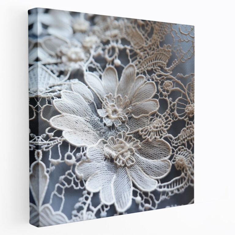 Leinwandbild Grau - Elegantes Zartes Spitzenwandkunstwerk - Grau Wanddekoration Leinwandbild Elegante Dekoration